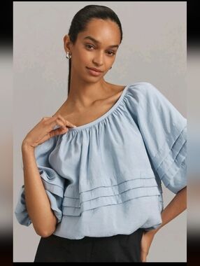 ANTHROPOLOGIE MAEVE SHORT PUFF SLEEVE BUBBLE TIERED BLOUSE